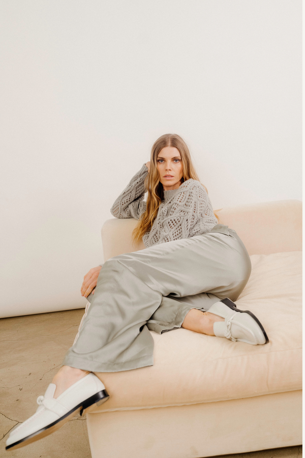 Sablyn LEELAND FLAT FRONT PLEATED SILK TROUSER | EUCALYPTUS