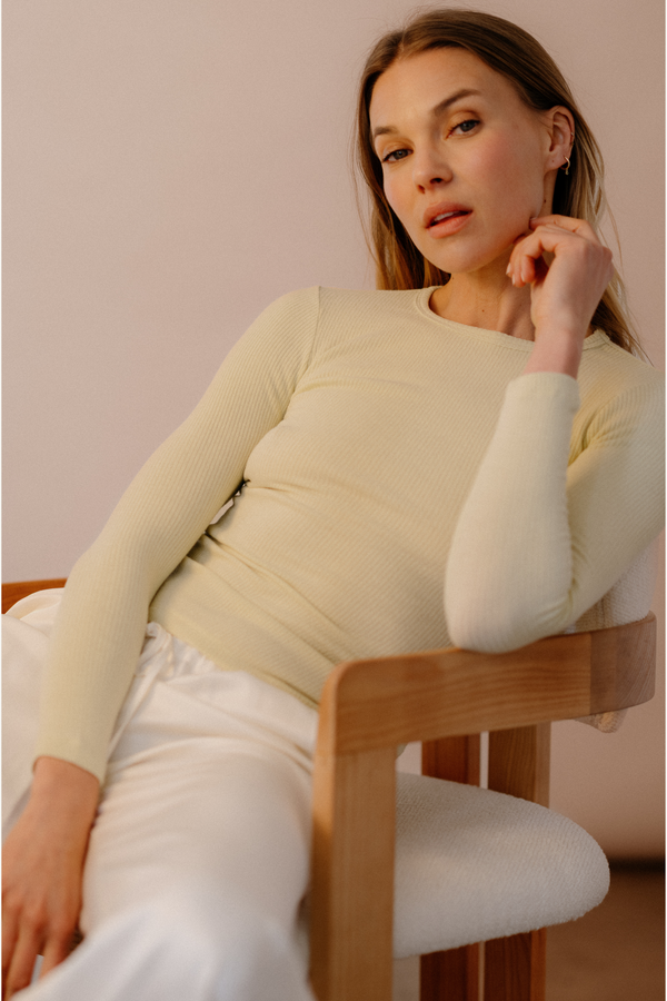 Sablyn QUINCY L/S FITTED CREWNECK RIB TOP | PALE CITRON