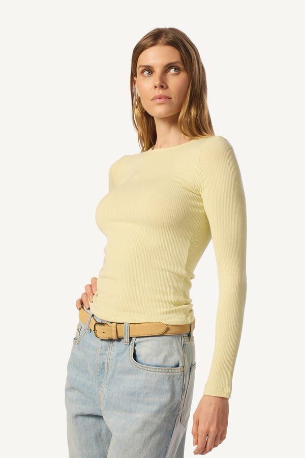 sablyn QUINCY L/S FITTED CREWNECK RIB TOP | PALE CITRON