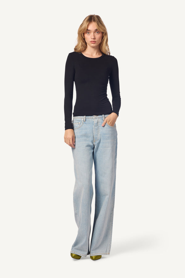 sablyn QUINCY L/S FITTED SANDWASHED FITTED CREWNECK | BLACK