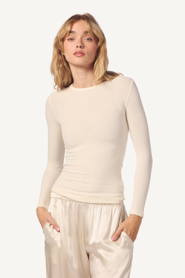 Sablyn QUINCY L/S FITTED SANDWASHED FITTED CREWNECK | GARDENIA