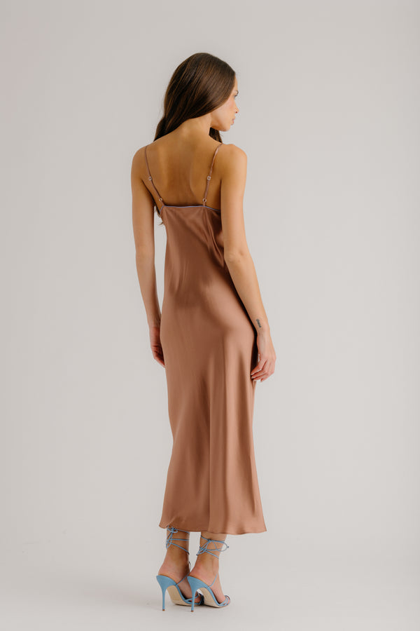 Sablyn RORY COLORBLOCK V-NECK BIAS CUT SILK DRESS | PRAIRIE SAND MULTI