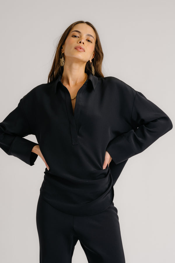 Sablyn ALANNA RELAXED POPOVER SHIRT | BLACK