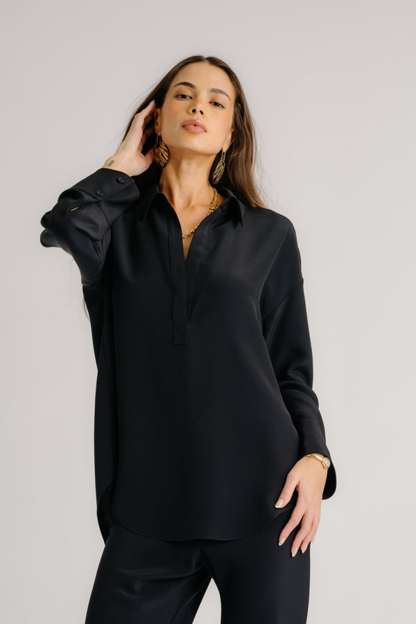 sablyn ALANNA RELAXED POPOVER SHIRT | BLACK