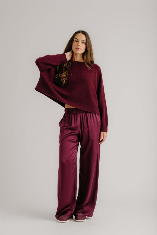 sablyn BRYNN WIDE LEG SILK PANT | BORDEAUX