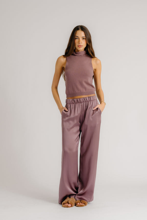 sablyn BRYNN WIDE LEG SILK PANT| DUSTY VIOLET