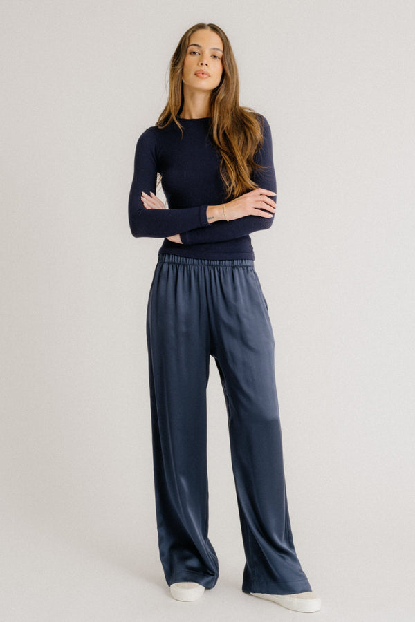 sablyn BRYNN WIDE LEG SILK PANT | MIDNIGHT NAVY