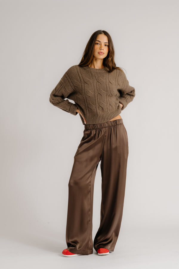 sablyn BRYNN WIDE LEG SILK PANT | SWISS BROWN