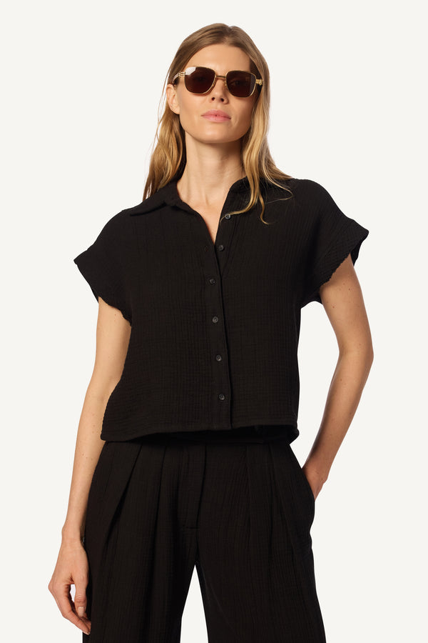 sablyn CALEB SHORT SLEEVE BUTTON DOWN | BLACK