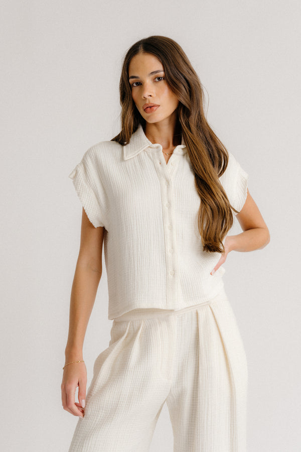 sablyn CALEB SHORT SLEEVE BUTTON DOWN | GARDENIA