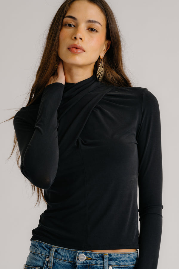 Sablyn CASS DRAPED TURTLENECK | BLACK