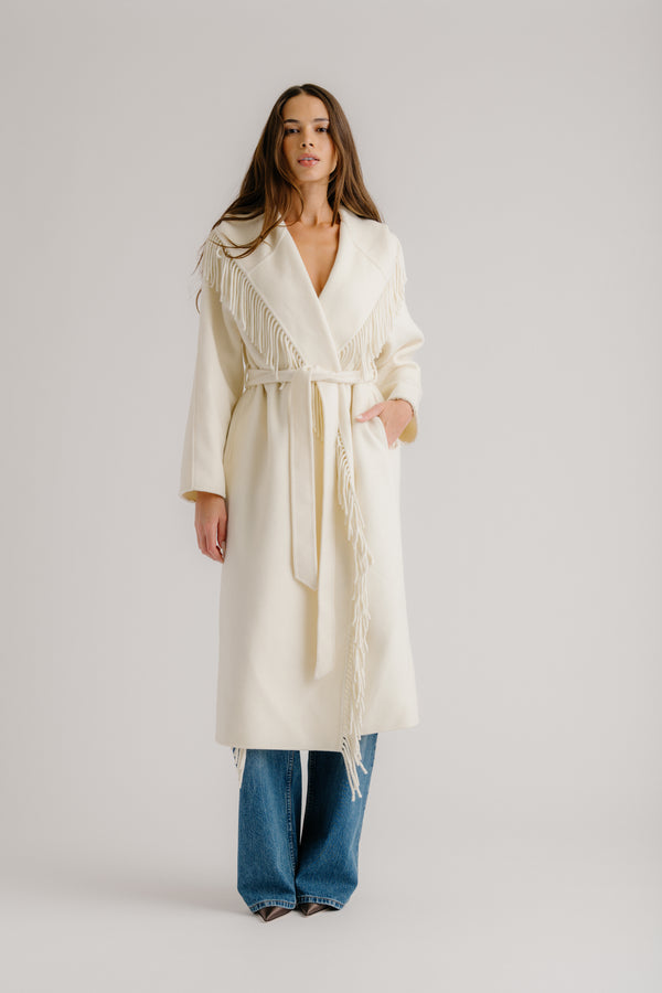 Sablyn CHARLI HOODED COAT W/ FRINGE | GARDENIA