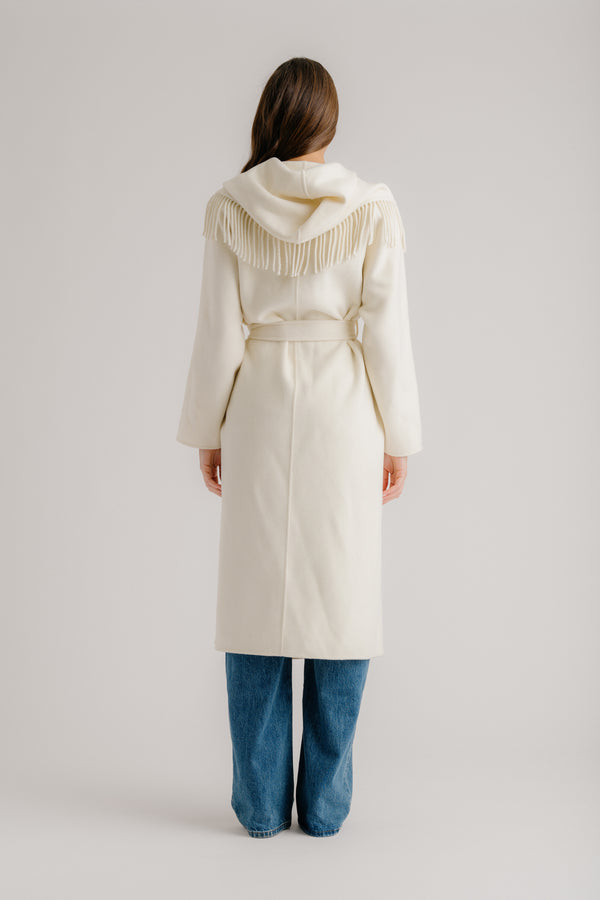 Sablyn CHARLI HOODED COAT W/ FRINGE | GARDENIA