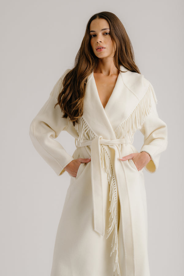 Sablyn CHARLI HOODED COAT W/ FRINGE | GARDENIA