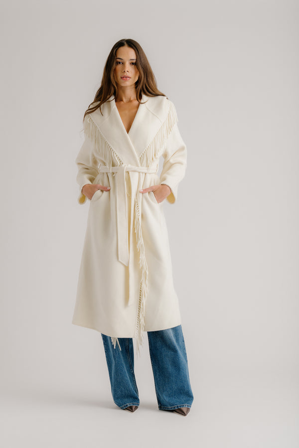 sablyn CHARLI HOODED COAT W/ FRINGE | GARDENIA