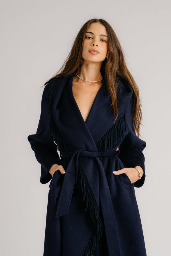 Sablyn CHARLI HOODED COAT W/ FRINGE | MIDNIGHT NAVY