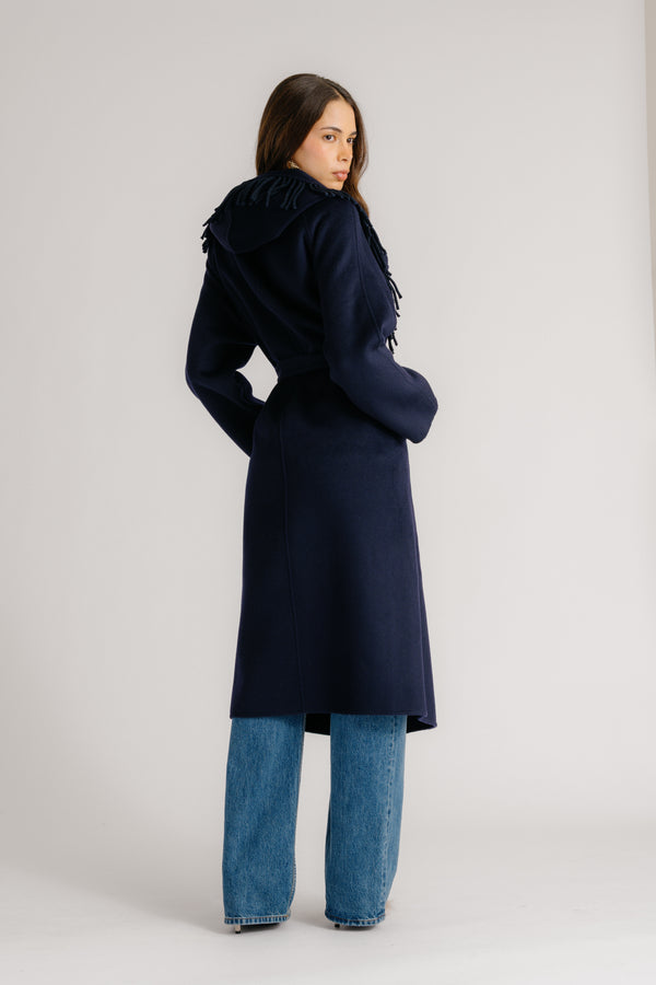 Sablyn CHARLI HOODED COAT W/ FRINGE | MIDNIGHT NAVY