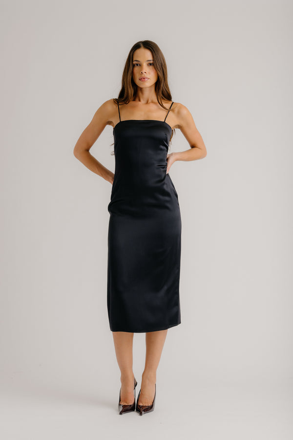sablyn CHRISTY SQUARE NECK SILK CAMI DRESS | BLACK