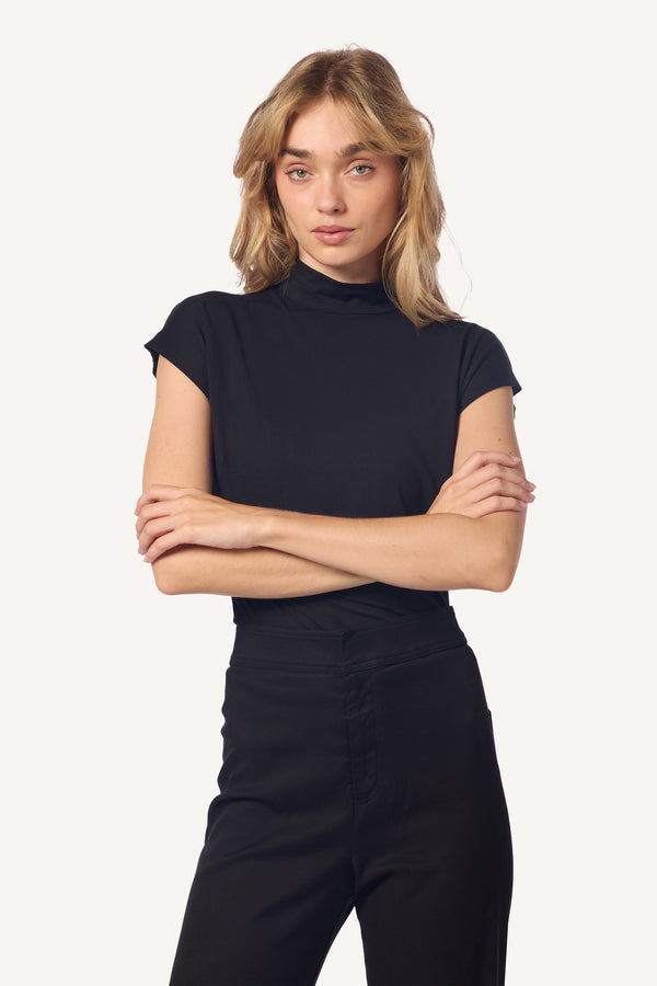 sablyn COVE SANDWASHED MOCK NECK TOP | BLACK
