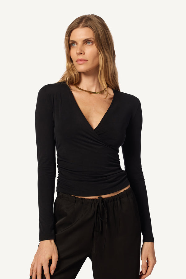 sablyn DREE LONG SLEEVE DOLMAN WRAP TOP | BLACK