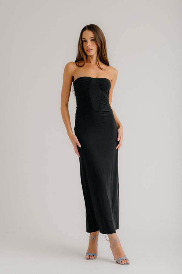 sablyn ELLE DRAPED STRAPLESS DRESS | BLACK