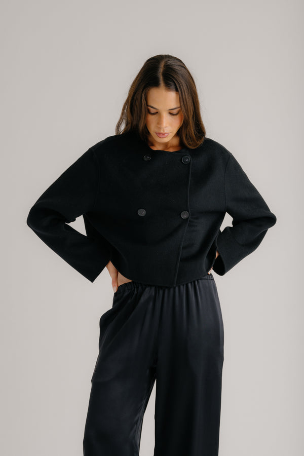 Sablyn FLOREN CROPPED DOUBLE BREASTED COAT | BLACK