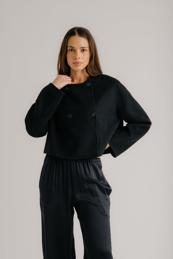 sablyn FLOREN CROPPED DOUBLE BREASTED COAT | BLACK