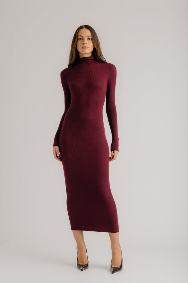 Sablyn GAB TURTLENECK RIB DRESS | BORDEAUX