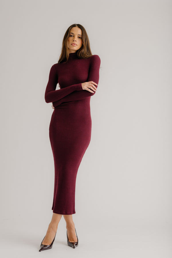 Sablyn GAB TURTLENECK RIB DRESS | BORDEAUX