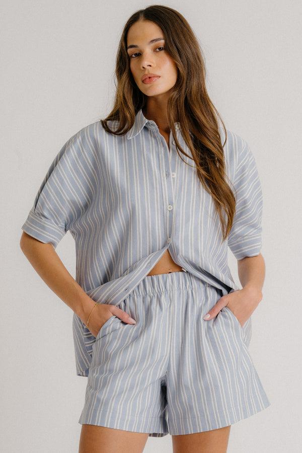 sablyn GISELE STRIPED BUTTON DOWN | PERIWINKLE MULTI