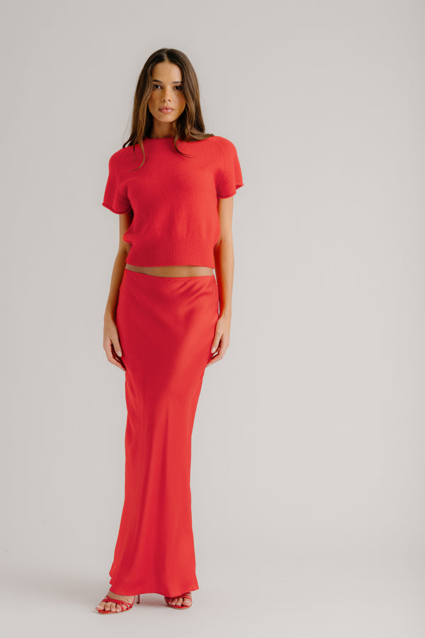 Sablyn GRACE SCALLOP TRIM SILK MAXI SKIRT | SCARLET