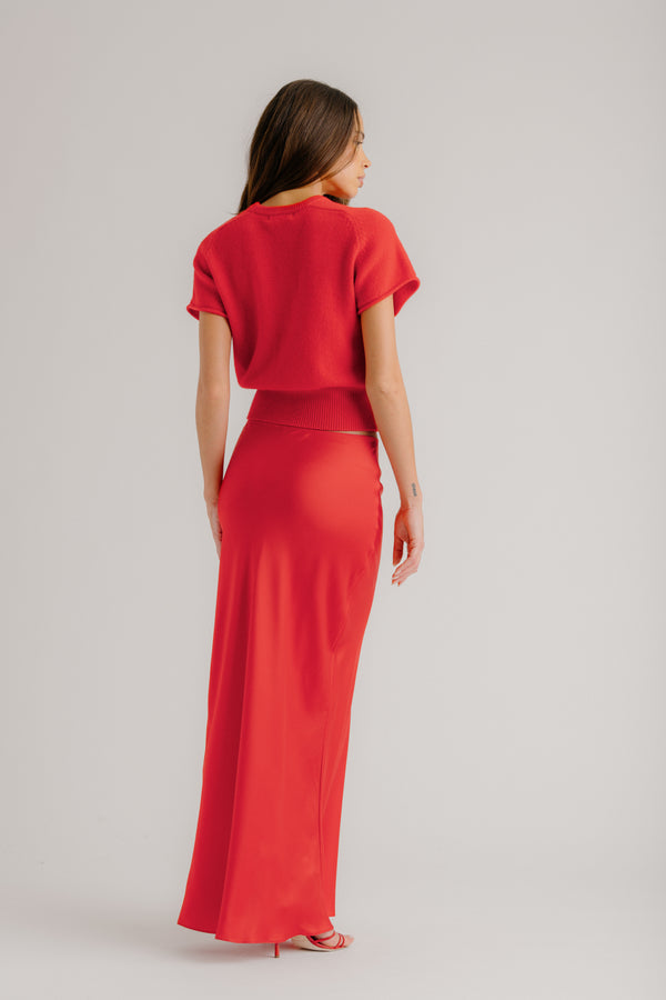 Sablyn GRACE SCALLOP TRIM SILK MAXI SKIRT | SCARLET