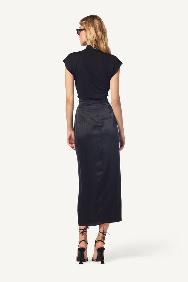Sablyn IRIS FAUX WRAP SKIRT WITH SLIT | BLACK