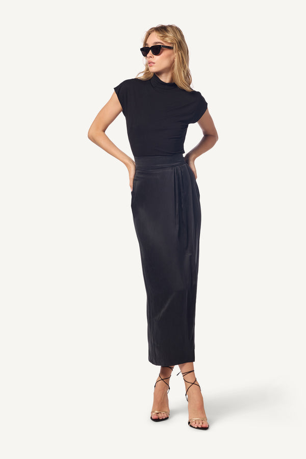 sablyn IRIS FAUX WRAP SKIRT WITH SLIT | BLACK