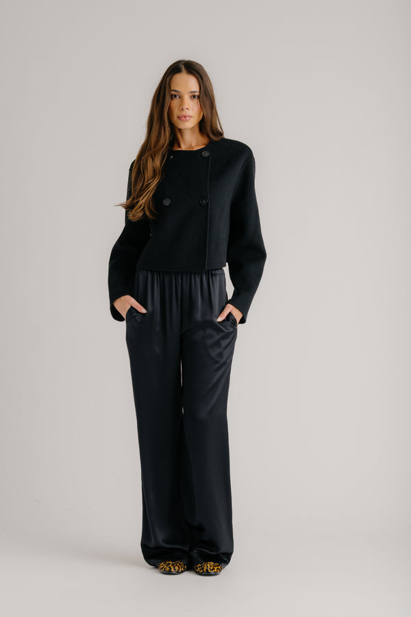 Sablyn LEXI LOWER RISE RELAXED SILK PANT | BLACK