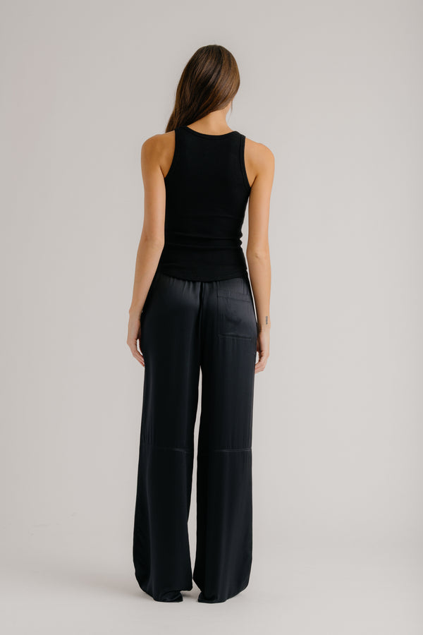 Sablyn LEXI LOWER RISE RELAXED SILK PANT | BLACK