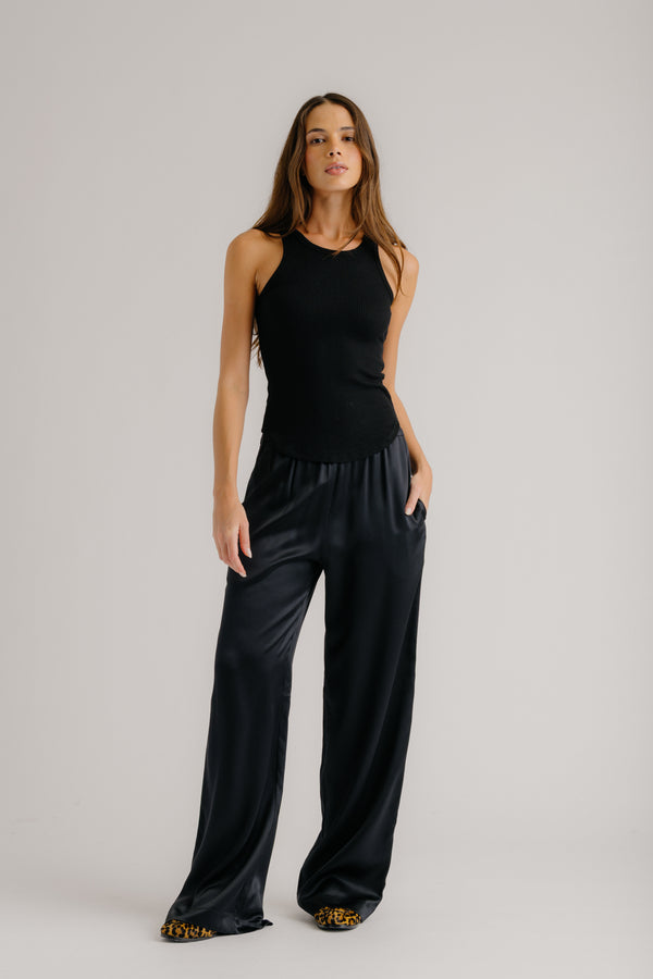 sablyn LEXI LOWER RISE RELAXED SILK PANT | BLACK
