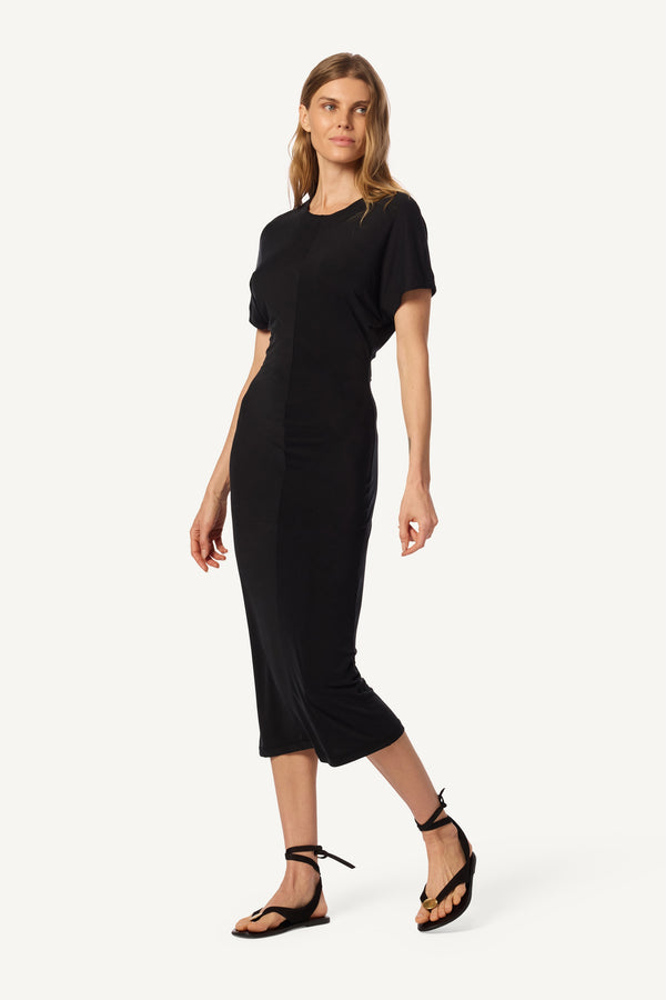 sablyn LYNN SLOUCH WAIST MIDI T-SHIRT DRESS | BLACK