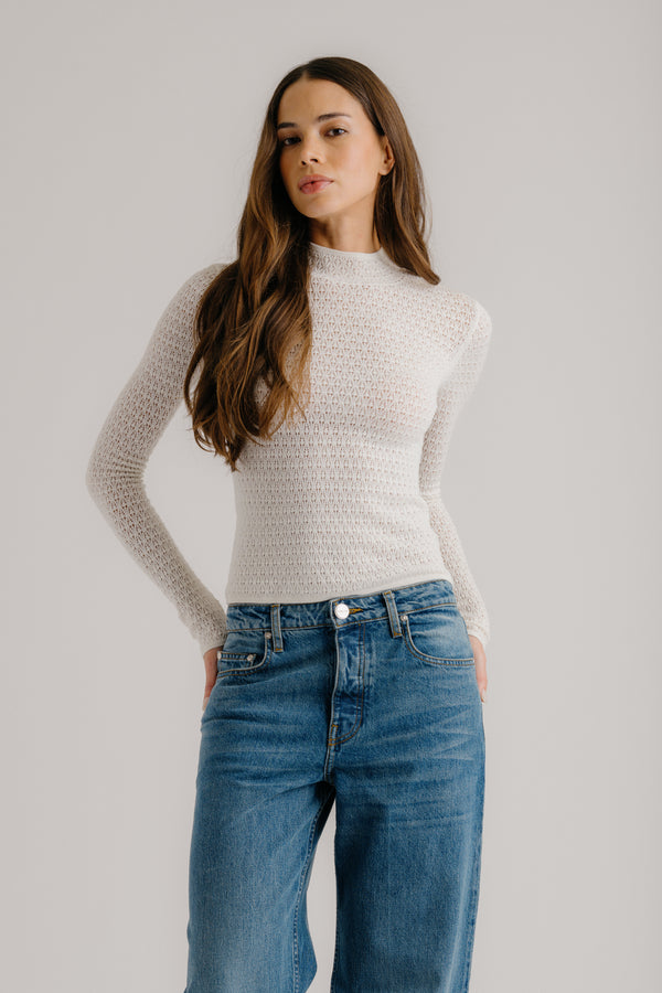 Sablyn MARLO LACE FITTED MOCK NECK | GARDENIA