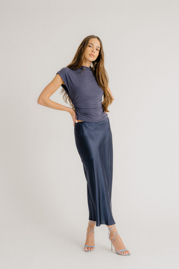 Sablyn MENA ROUCHED SLIT NECK TANK | MIDNIGHT NAVY