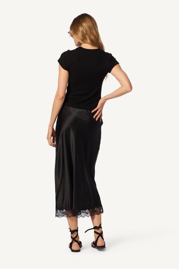 Sablyn MIRANDA LACE TRIM SILK SKIRT | BLACK