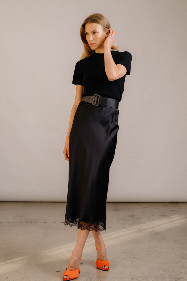 Sablyn MIRANDA LACE TRIM SILK SKIRT | BLACK