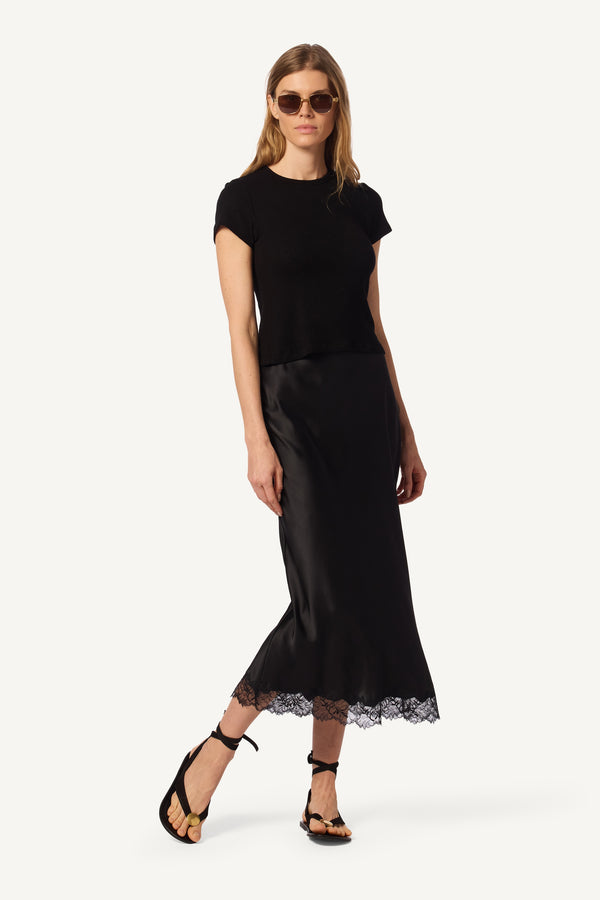 sablyn MIRANDA LACE TRIM SILK SKIRT | BLACK