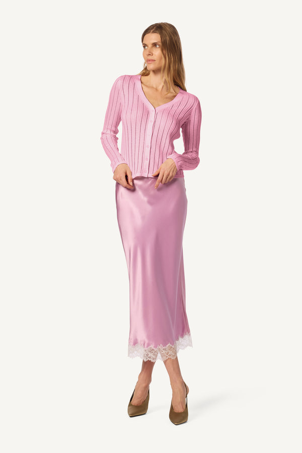 Sablyn MIRANDA LACE TRIM SILK SKIRT | ORCHID