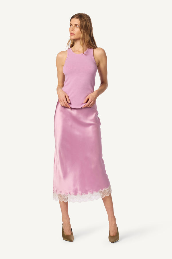 sablyn MIRANDA LACE TRIM SILK SKIRT | ORCHID