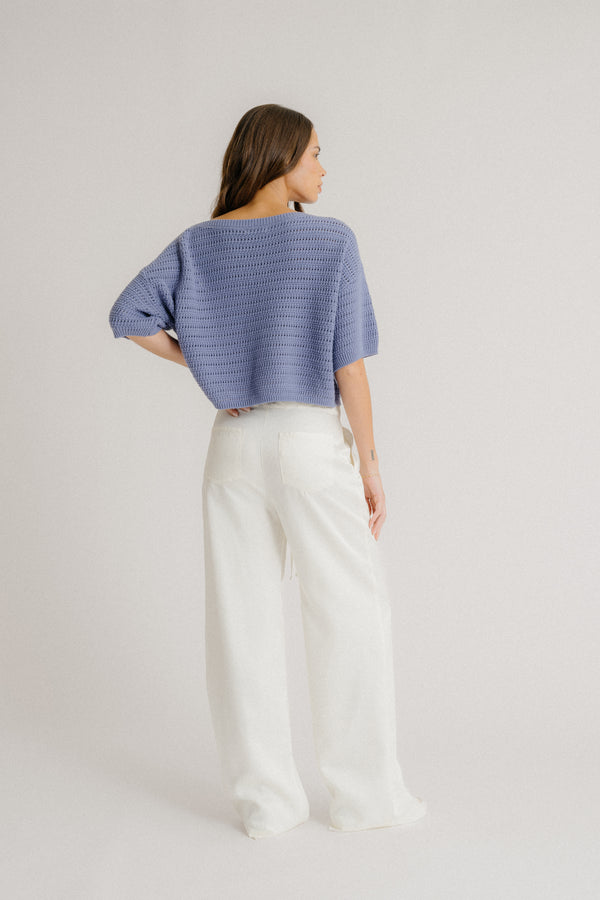 Sablyn NOVA CROPPED BOATNECK TEE | PERIWINKLE