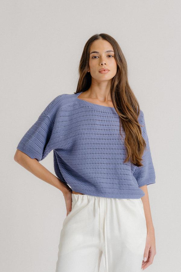 sablyn NOVA CROPPED BOATNECK TEE | PERIWINKLE