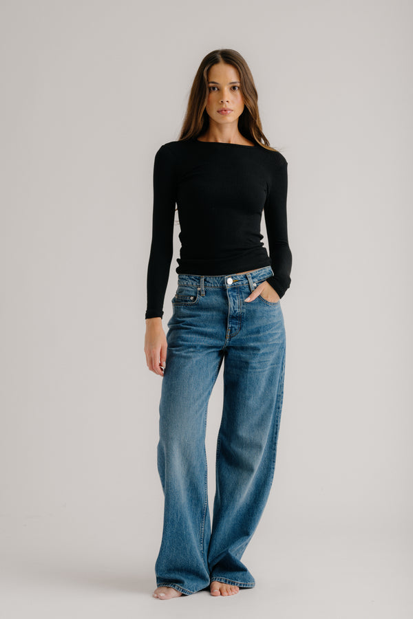 Sablyn QUINCY L/S FITTED CREWNECK RIB TOP | BLACK