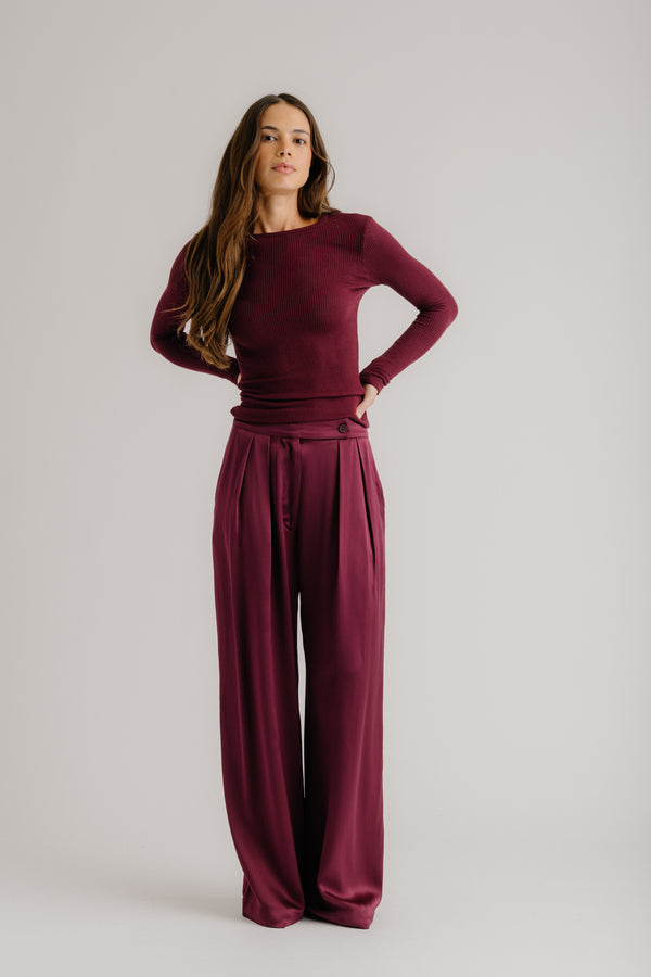 Sablyn QUINCY LS FITTED CREWNECK TEE | BORDEAUX