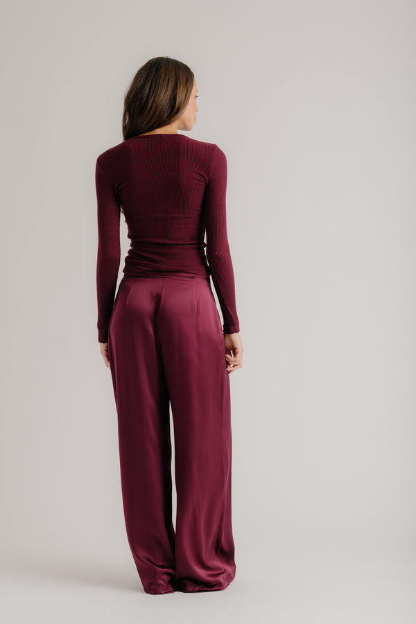 Sablyn QUINCY LS FITTED CREWNECK TEE | BORDEAUX